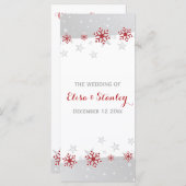 赤いモダン雪の結晶の冬の結婚式 プログラム (正面/裏面)