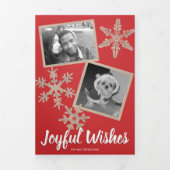 赤いモダン雪素朴片コラージュ5枚の写真 三つ折りクリスマスカード (カバー)