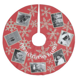 赤いモダン雪素朴片7枚の写真を追加 ブラッシュドポリエステルツリースカート