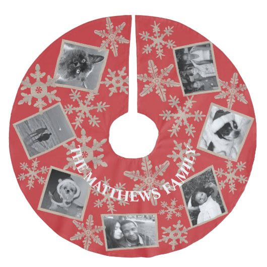 赤いモダン雪素朴片7枚の写真を追加 ブラッシュドポリエステルツリースカート (正面)