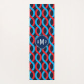 赤いモダン青の入り組み波パターン ヨガマット (裏面)