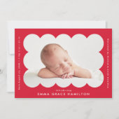 赤いモダン鱗片状フォトフレーム誕生 案内状 (正面)