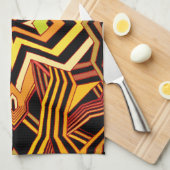 赤いモダン黄色と黒の幾何学的 キッチンタオル (四つ折り)