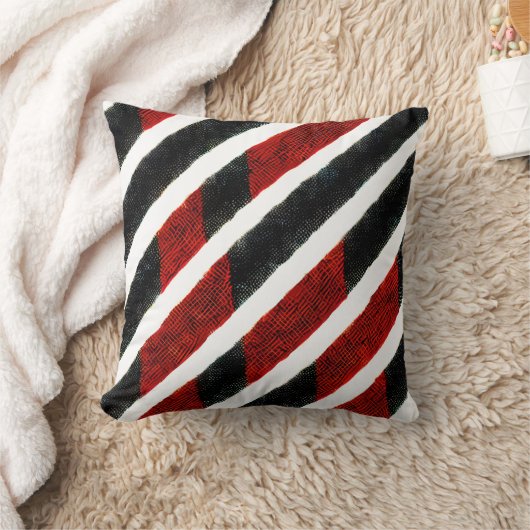 赤いモダン黒のテクスチャ付きストライプ クッション (ブランケット)