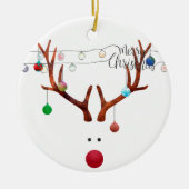 赤いモダン鼻のトナカイカラフルライト セラミックオーナメント (正面)