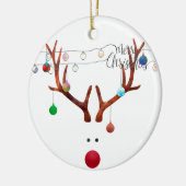 赤いモダン鼻のトナカイカラフルライト セラミックオーナメント (左)