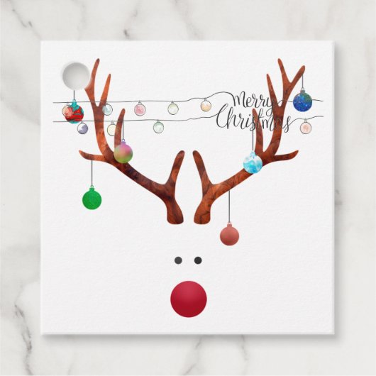 赤いモダン鼻のトナカイカラフルライト フェイバータグ (正面)