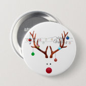 赤いモダン鼻のトナカイカラフルライト 缶バッジ (正面&裏面)