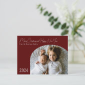 赤いモダン ボヘミアンチック アーチ ホリデー クリスマス カード (スタンド正面)