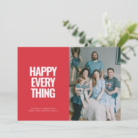 赤いモダンHappy Everything写真 シーズンカード (スタンド正面)