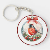 赤いモッキンバードウィンターランドスケープ キーホルダー (正面)