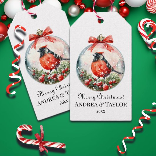 赤いモッキンバードウィンターランドスケープ ギフトタグ