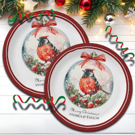 赤いモッキンバードウィンターランドスケープ ペーパープレート