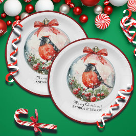 赤いモッキンバードウィンターランドスケープ ペーパープレート