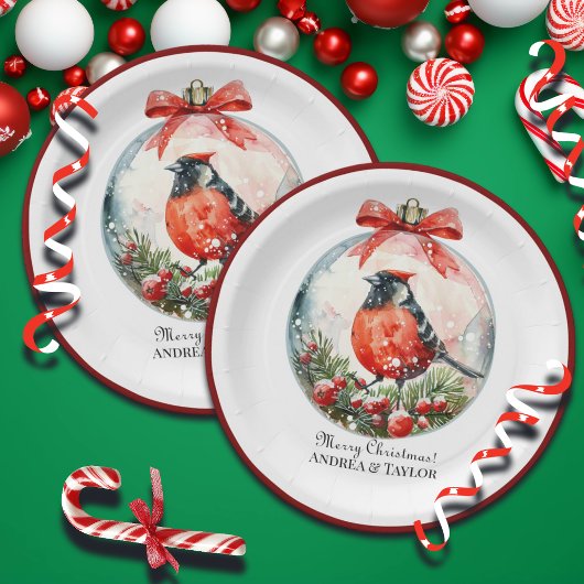 赤いモッキンバードウィンターランドスケープ ペーパープレート