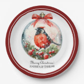 赤いモッキンバードウィンターランドスケープ ペーパープレート (正面)