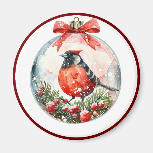 赤いモッキンバードウィンターランドスケープ マグネット (正面)
