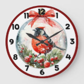 赤いモッキンバードウィンターランドスケープ ラージ壁時計 (正面)