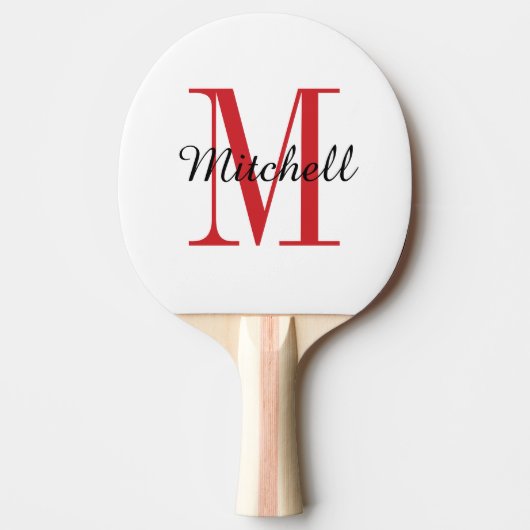 赤いモノグラムと名前パーソナライズされた 卓球ラケット (正面)
