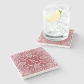 赤いモノグラムのヴィンテージのバラそしてユリ ストーンコースター (横)