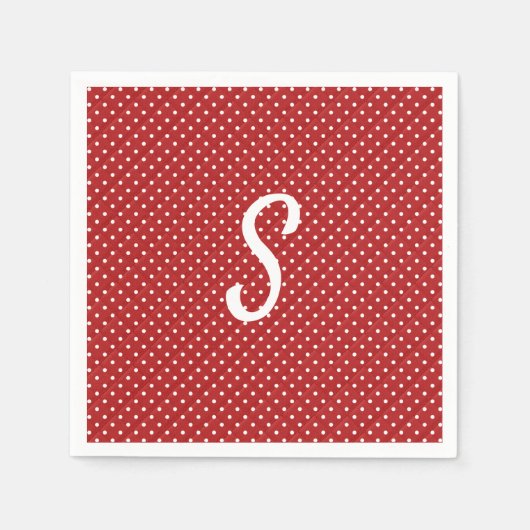 赤いモノグラムの白い点 スタンダードカクテルナプキン (正面)