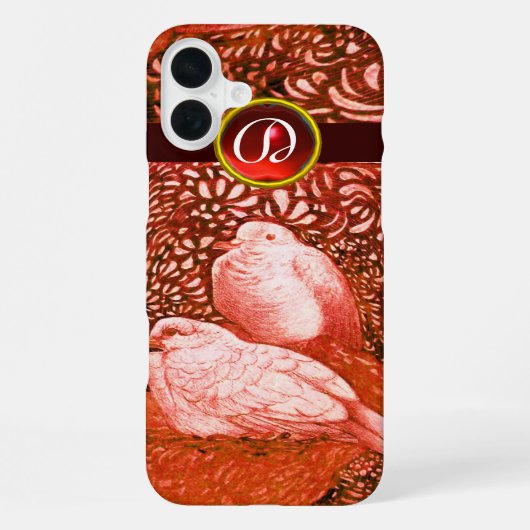 赤いモノグラムの白い鳩 iPhoneケース (裏面)