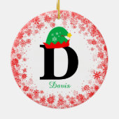 赤いモノグラムの雪片の名前でパーソナライズ セラミックオーナメント (裏面)