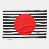 赤いモノグラムストライプの円の白黒の文字 キッチンタオル (横)