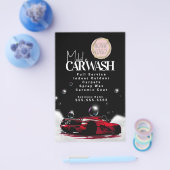 赤いモバイルカーウォッシュ洗車ロゴ チラシ (シングル)