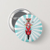 赤いモペットのジャックラッセルテリア 缶バッジ (正面&裏面)