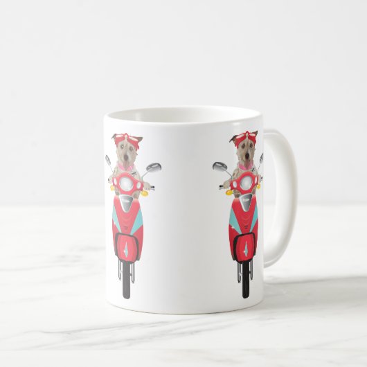 赤いモペットのマグのジャックラッセルテリア コーヒーマグカップ (正面右)
