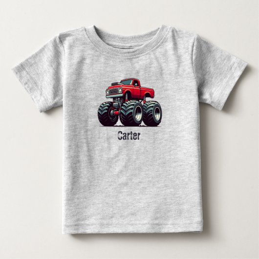 赤いモンスターカー ベビーTシャツ (正面)