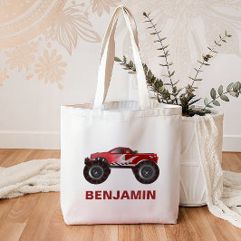 赤いモンスタートラックの子供 トートバッグ
