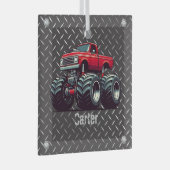 赤いモンスタートラック ガラスオーナメント (正面右)