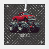 赤いモンスタートラック ガラスオーナメント (裏面)