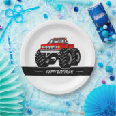 赤いモンスタートラック ペーパープレート (パーティー)