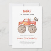 赤いモンスター トラックのパーティー 招待状 (正面)