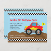 赤いモンスター トラックの誕生日パーティー、子供向け 招待状 (正面/裏面)