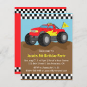 赤いモンスター トラックの誕生日パーティー 招待状 (正面/裏面)