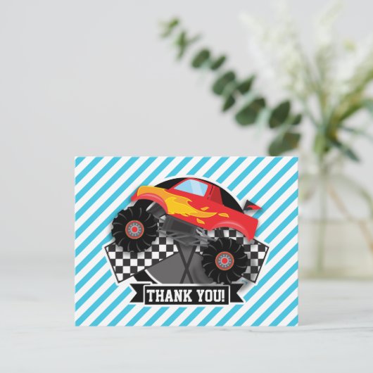 赤いモンスター トラック; チェッカーフラッグ; 青いストライプ ポストカード (スタンド正面)