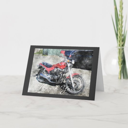 赤いモーターバイクのバイクもしくは自転車に乗る人のサンキューカード サンキューカード (正面)