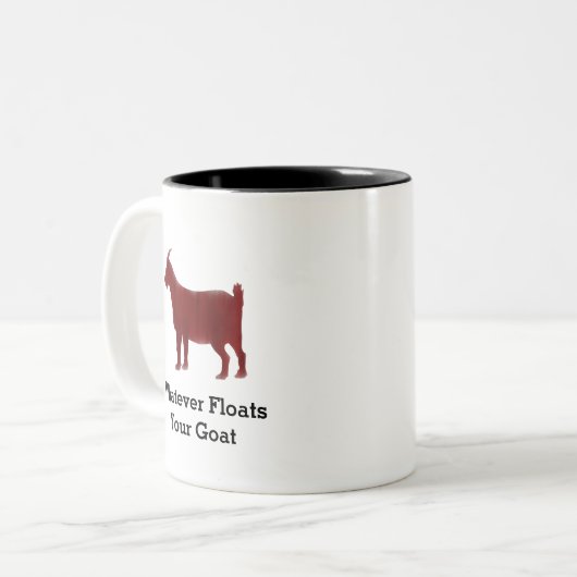 赤いヤギの水彩画はあなたのヤギを浮かべます ツートーンマグカップ (正面左)