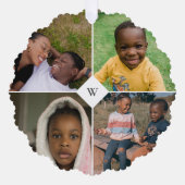 赤いヤドリギ白モノグラム写真コラージュ家族 オーナメントカード (正面)