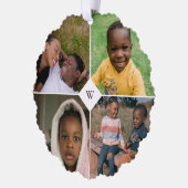 赤いヤドリギ白モノグラム写真コラージュ家族 オーナメントカード (左)