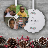 赤いヤドリギ白モノグラム写真コラージュ家族 オーナメントカード