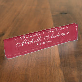 赤いユニークカーマインスクリプトコンサルタント銘板 デスクネームプレート (側面)