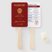 赤いユニーク目的地の結婚式パスポートプログラム ハンドファン (正面&裏面)