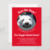 赤いユニーク笑顔の犬ペットケアイベントアラーム ポストカード (正面/裏面)