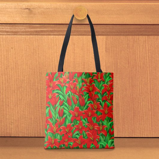 赤いユリのトートバッグ トートバッグ