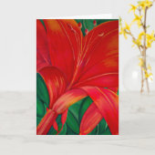 赤いユリの挨拶状 カード (黄色い花)